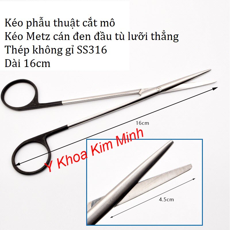 Kéo metz cán đen đầu tù lưỡi thẳng dài 16cm