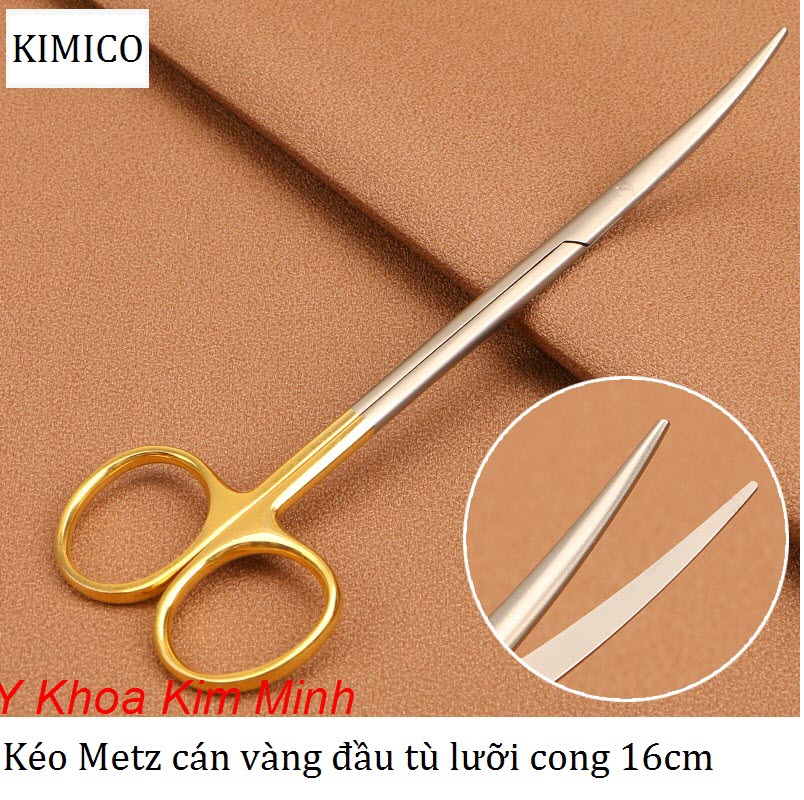 Kéo metz cán vàng đầu tù lưỡi cong dài 16cm