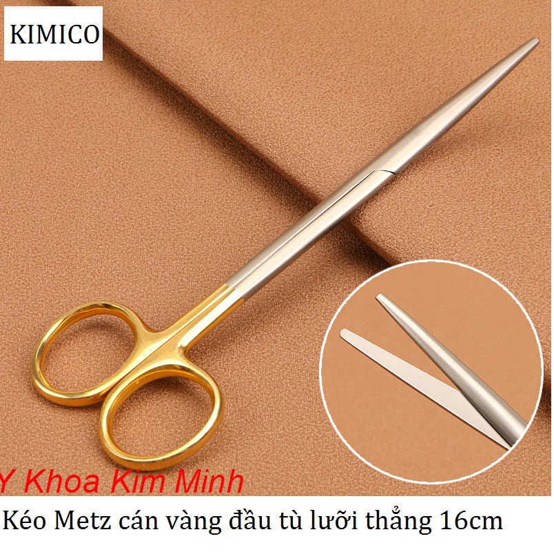 Kéo metz cán vàng đầu tù lưỡi thẳng dài 16cm