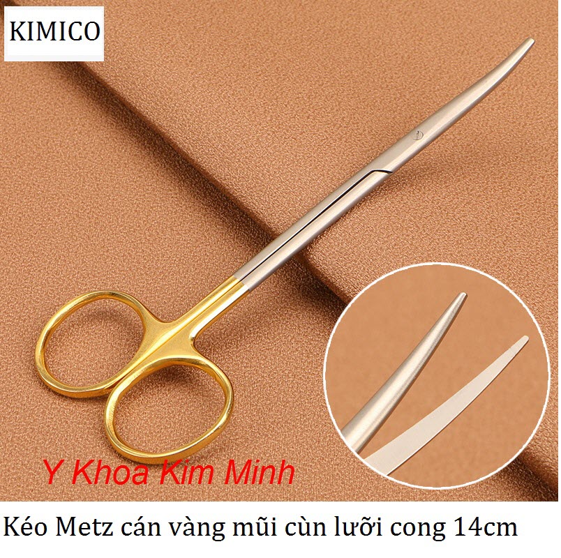Kéo metz cán vàng đâu tù lưỡi cong dài 14ccm