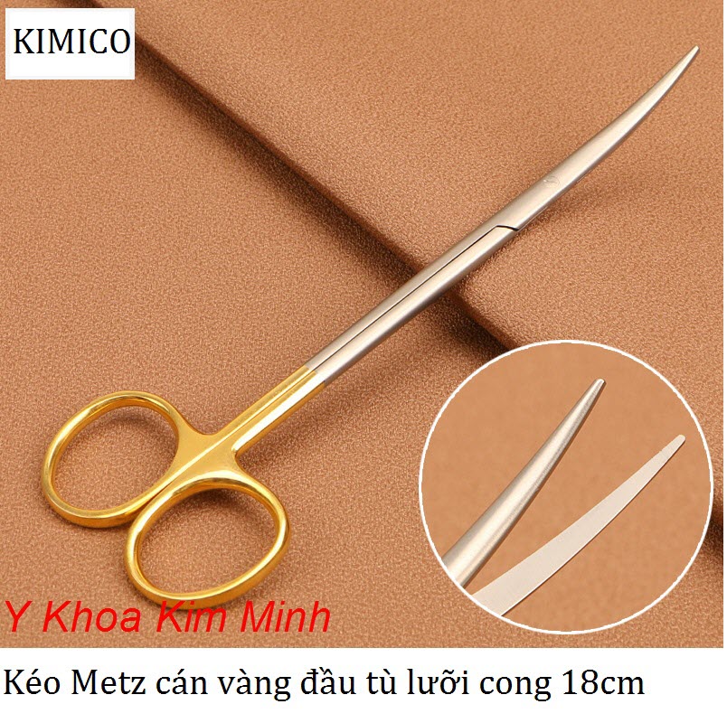 Kéo metz cán vàng đầu tù lưỡi cong dài 18cm