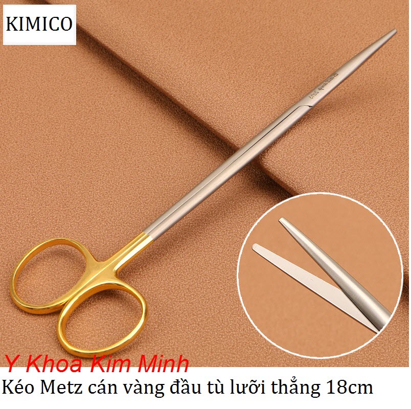 Kéo metz cán vàng đầu tù lưỡi thẳng dài 18cm