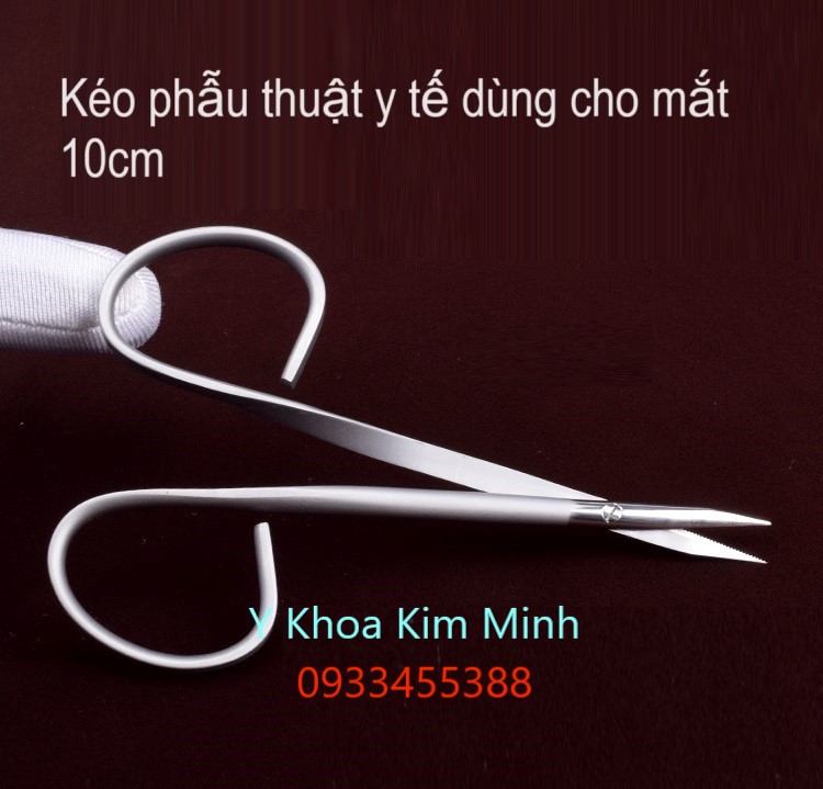 Kéo phẫu thuật y tế đầu nhọn lưỡi thẳng 10cm dùng phẫu thuật thẩm mỹ mắt