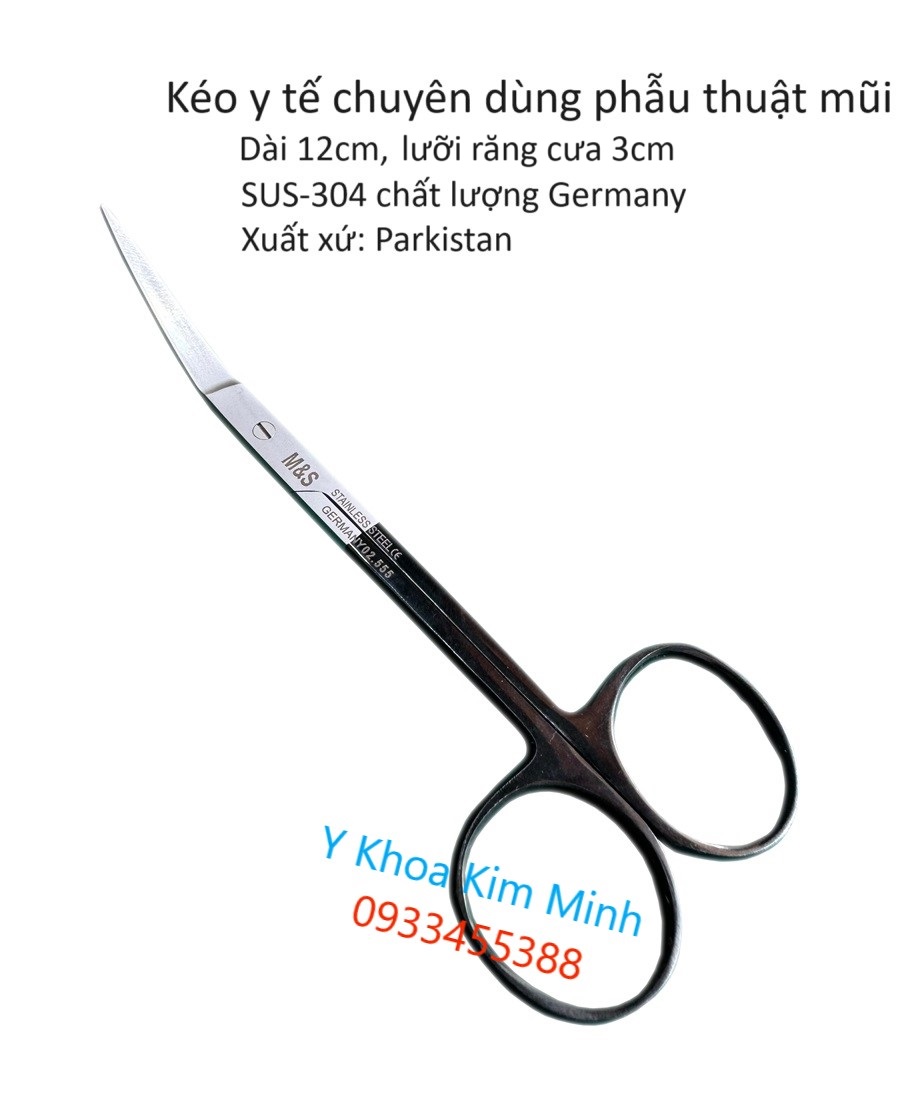 Kéo y tế 12cm cắt vách ngăn mũi, phẫu thuật mũi cán đen M&S Parkistan