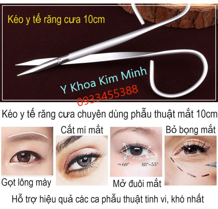 Kéo y tế răng cửa lưỡi nhọn thắng dùng cho phẫu thuật thẩm mỹ mắt dài 10cm