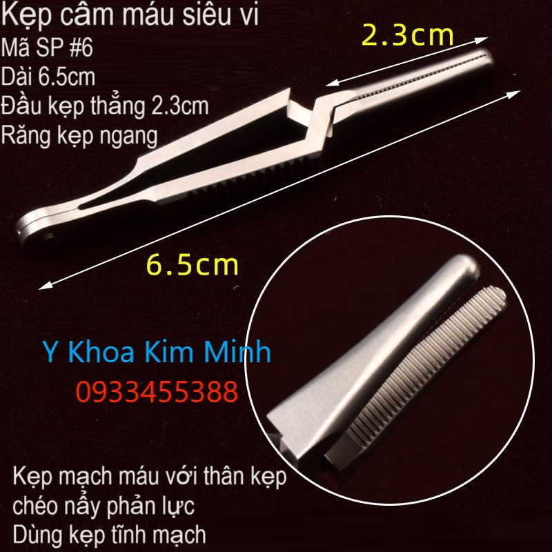 Kẹp cầm máu tĩnh mạch tay bóp chéo phản lực dài 6.5cm, đầu kẹp 2.3cm #6