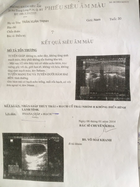 Phiếu xét nghiệm bướu cổ