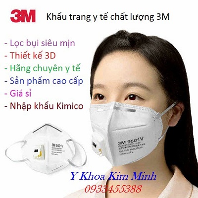 Khẩu trang y tế 3M 9501 có van thở dùng phòng dịch, ngăn lây nhiêm virus hiệu quả - Y khoa Kim Minh