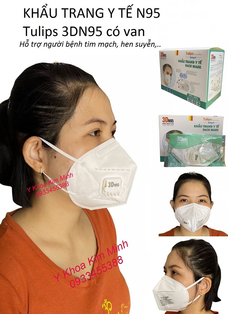 Khẩu trang y tế phòng dịch cấp độ 3, khẩu trang Tulips 3DN95 có van