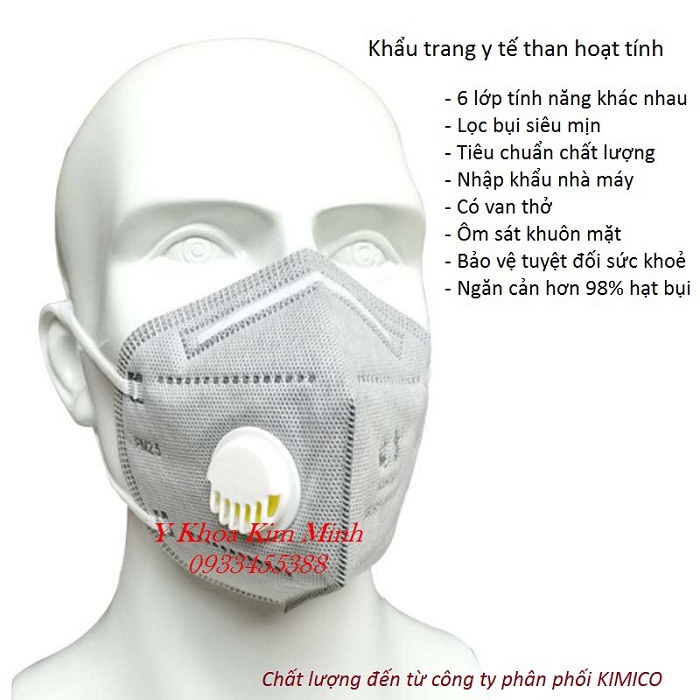 Khẩu trang than hoạt tính 6 lớp chuyên dùng lọc bụi siêu mịn PM2.5 - Y khoa Kim Minh