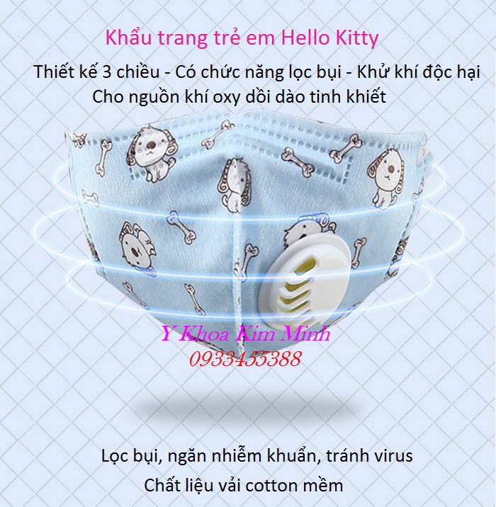 Khẩu trang trẻ em Hello Kitty có chức năng lọc bụi mịn PM2.5 - Y Khoa Kim Minh