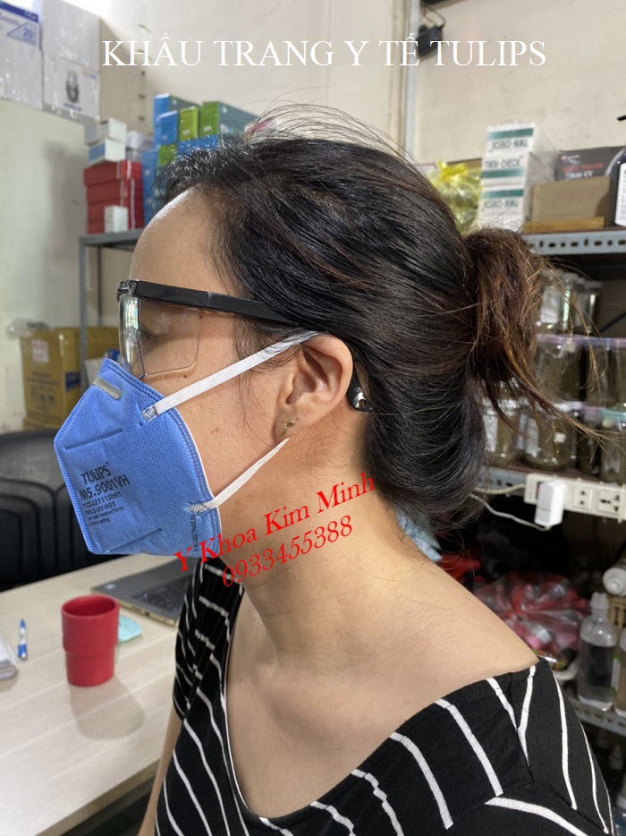 Khẩu trang Tulips 3D N95 có van dùng vải kháng khuẩn 5 lớp - Y Khoa Kim Minh