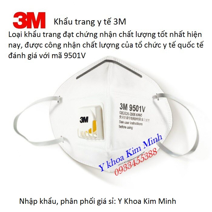 Khẩu trang y tế 3M có lỏi lọc bụi siêu mịn mã số 9501V - Y khoa Kim Minh