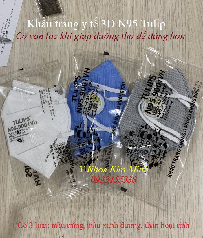 Khau trang y te nhan hieu Tulips 3D N95 có van, bán giá sỉ tại Tp Hồ Chí Minh - Y Khoa Kim Minh