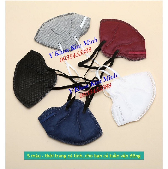 Khẩu trang y tế 5 lớp van lọc oxy có 5 màu sắc đen, trắng, xanh, đỏ, xám - Y Khoa Kim Minh