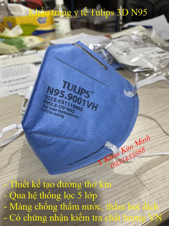 Khẩu trang y tế nhãn hiệu Tulips 3D N95 có chứng nhận chất lượng và kiểm định của Việt Nam - Y khoa Kim Minh