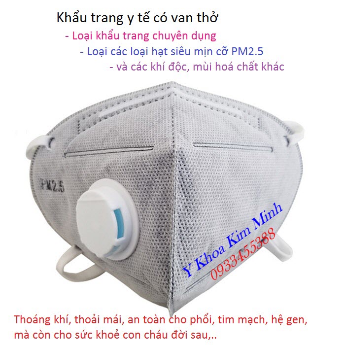Khẩu trang y tế có van thở than hoạt tính lọc khói bụi, hạt siêu mịn PM2.5 - Y Khoa Kim Minh