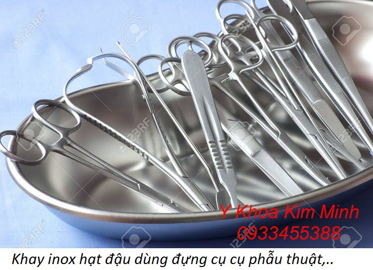 Khay hạt đậu inox dùng đựng dụng cụ tiểu phẫu, pen kéo, nhíp, chỉ,..