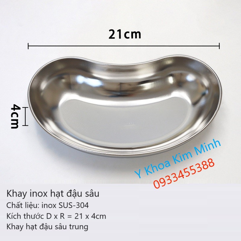 Khay inox hạt đậu sâu trung 21 x 4cm chất liệu inox 304 không gỉ chất lượng cao