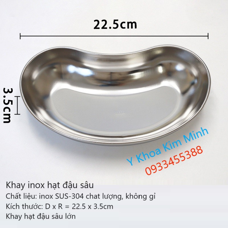 Khay inox hạt đậu sâu lớn 22cm x 3.5cm dùng chất liệu inox 304 không gỉ