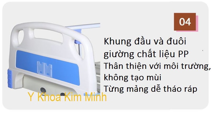 Khung đầu giường nằm người bệnh 3 tay quay bằng nhựa đúc PP