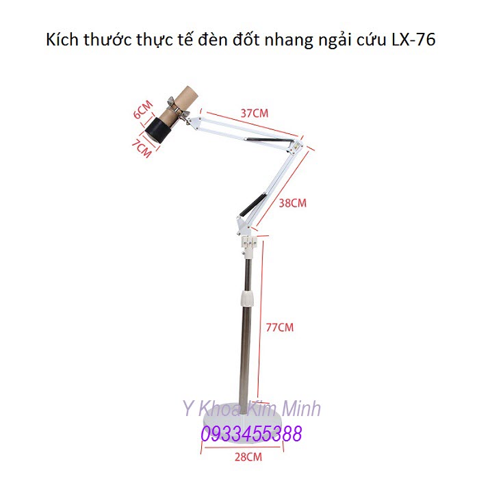 Kích thước thật đèn đốt xông nhang ngải cứu 1 nhánh XL-76 - Y Khoa Kim Minh