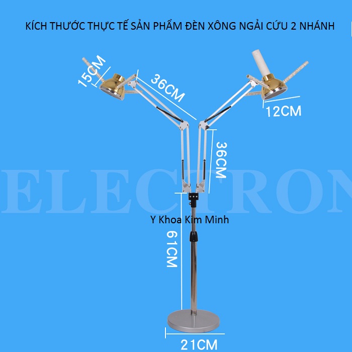 Kích thước đèn xông ngải cứu 2 nhánh bán tại Y khoa Kim Minh