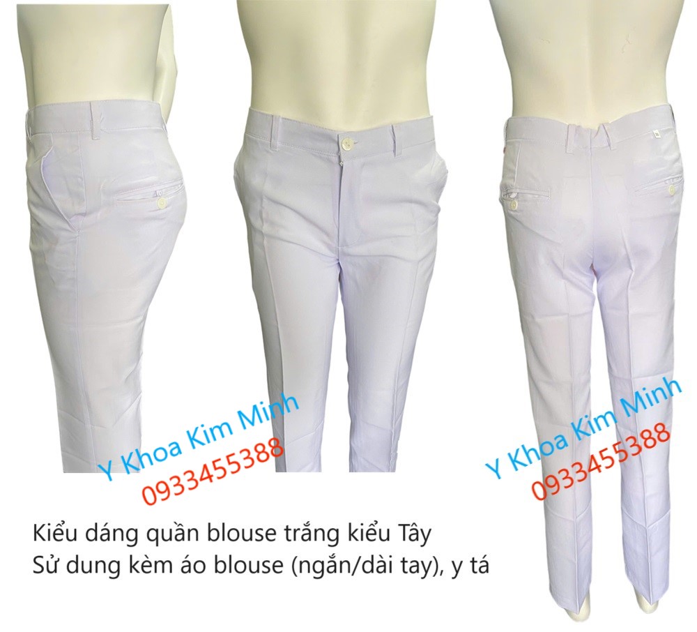 Quần blouse trắng nam nữ kiểu Tây có cúc dây kép