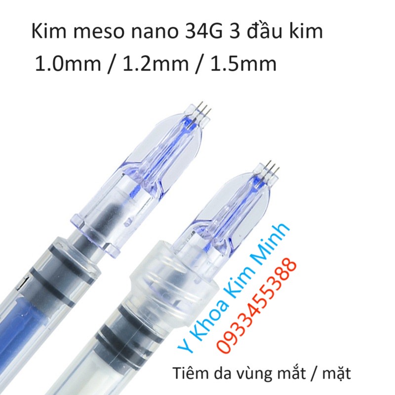 Kim meso nano 34G dài 1.0mm, 1.2mm dùng tiêm vùng mắt, 1.5mm dùng tiêm da mặt