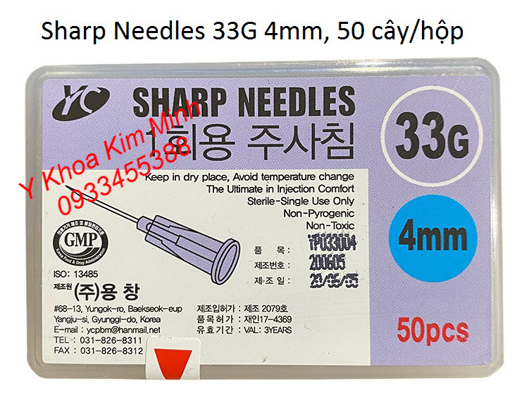 Kim tiêm sharp needles 33G dài 4mm - dùng tiêm dưỡng chất dưới da - Y khoa Kim Minh