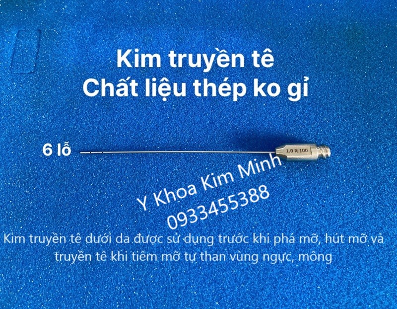Kim cannula truyền tê dưới da có 6 lỗ, kim truyền thuốc tê trước khi hút mỡ hoặc tiêm mỡ tự thân