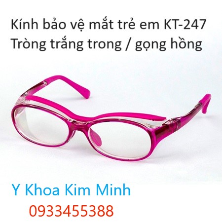 Kính bảo hộ mắt trẻ em trồng trắng trong, gọng màu hồng dùng cho trẻ dưới 5 tuổi