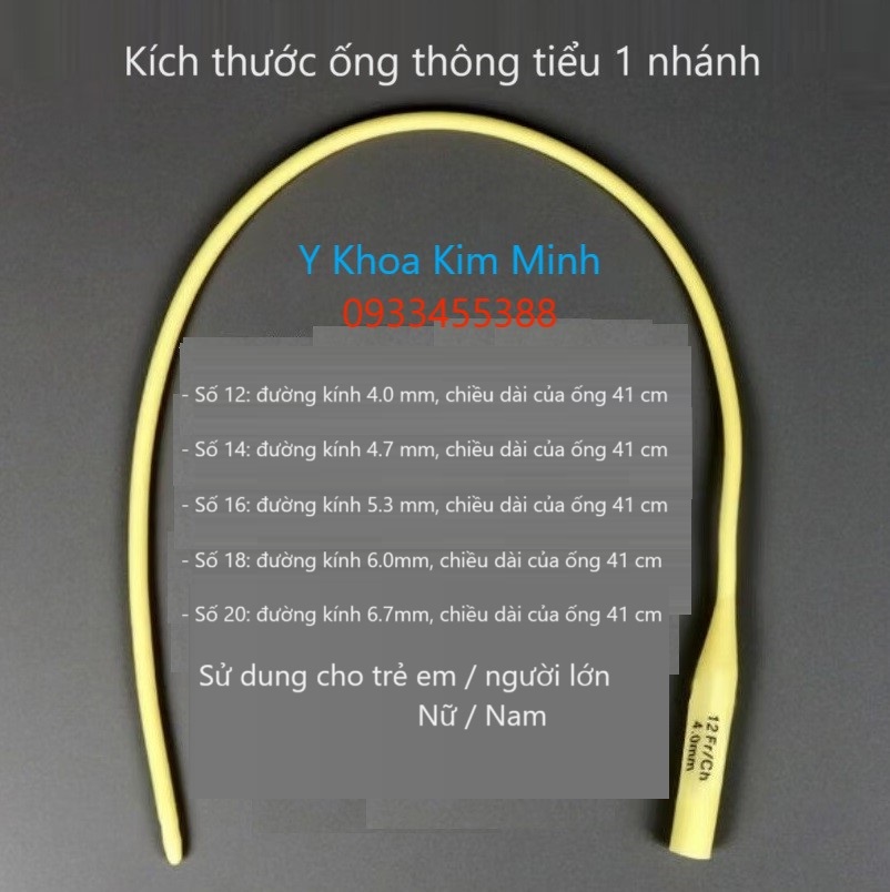 Kích cỡ ống thông tiểu 1 nhánh Urethral Catheter người lớn / trẻ em
