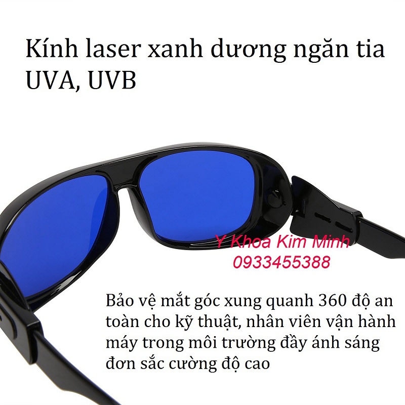 Kinh laser xanh duong bao ve mat chong tia UV, anh sang photon hong ngoai don sac