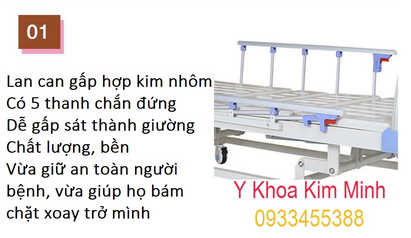 Lan can giường y tế 3 tay quay GN-03