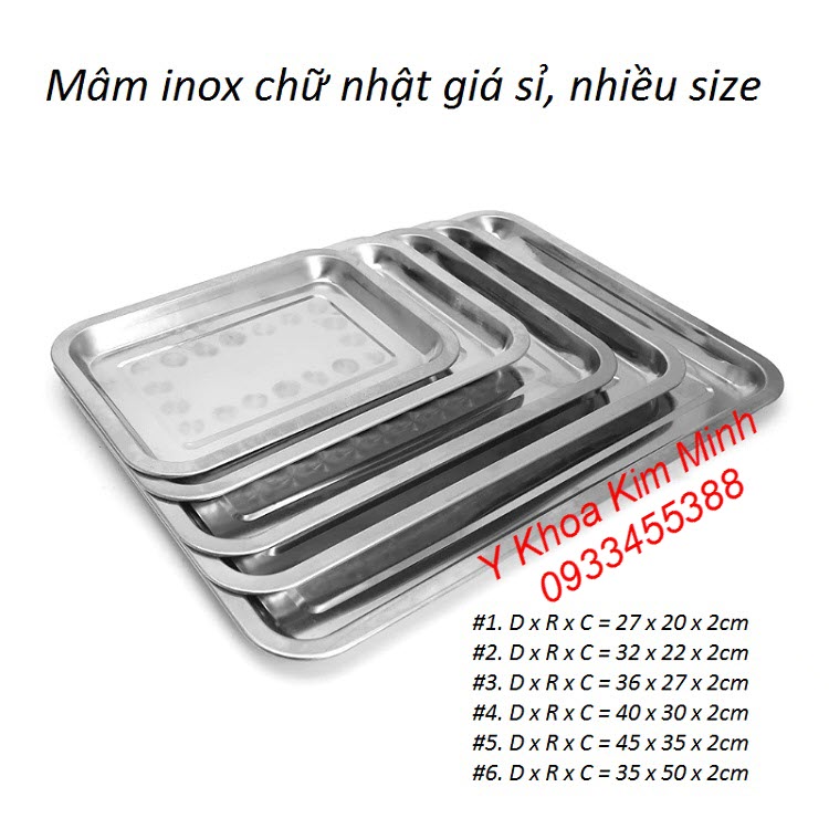 Lựa chọn nhiều size và inox làm mâm chữ nhật, liên hệ Y Khoa Kim Minh Mâm inox chữ nhật dùng trong y tế chất liệu SUS-201
