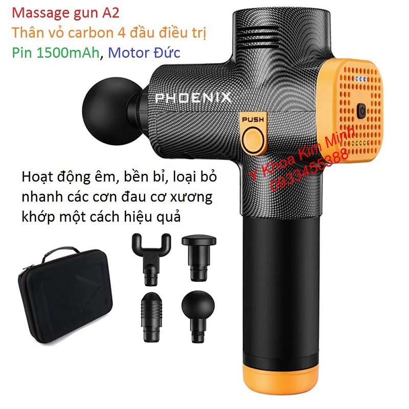 Súng massage gun Phoenix A2 4 đầu điều trị pin 1500mAh motor của Đức