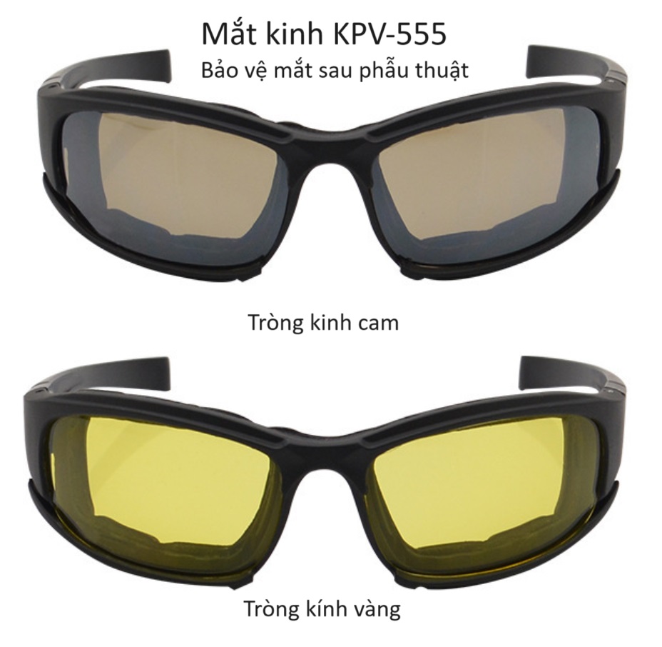 Kính bảo vệ mắt tròng màu vàng cam KPV-555 dùng bảo vệ mắt sau phẫu thuật cắt mí