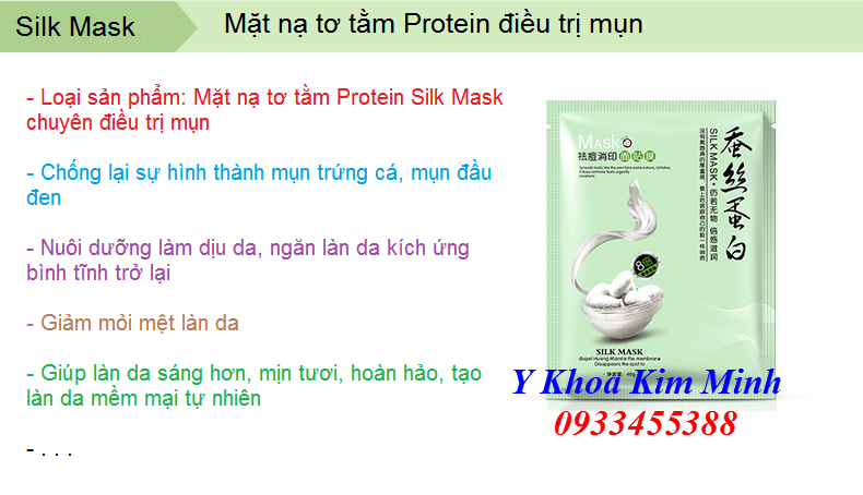 Mặt nạ chuyên điều trị mụn, giảm nhờn, làm sạch sâu lỗ chân lông, mặt nạ tơ tằm silk mask - Y khoa Kim Minh 0933455388