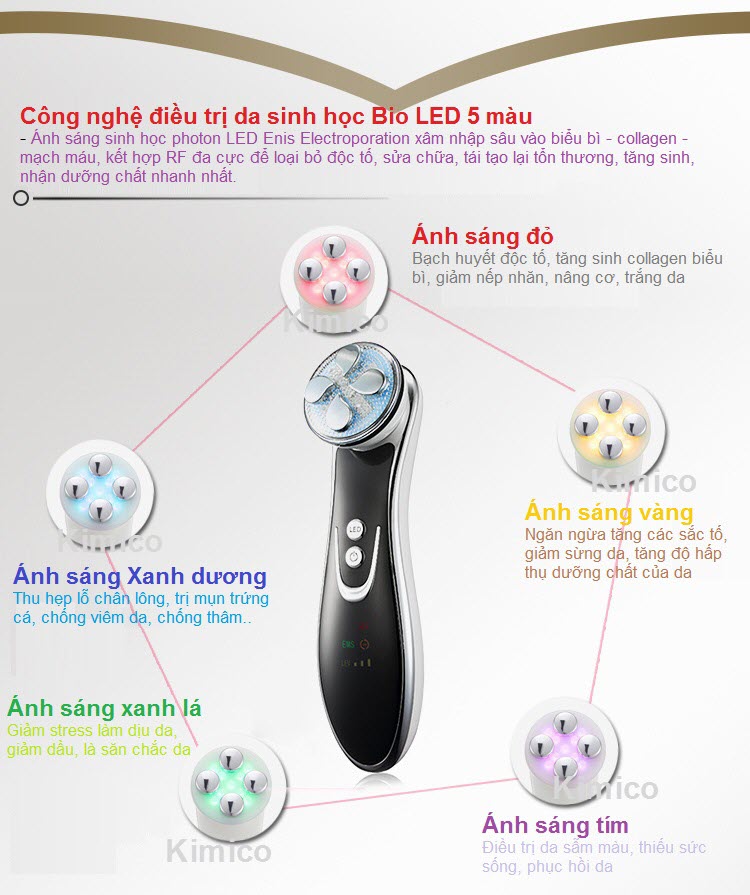 Cong nghe dieu tri cham soc da bang anh sang sinh hoc bio led photon ket hop RF KM-7707 - Y khoa Kim MInh