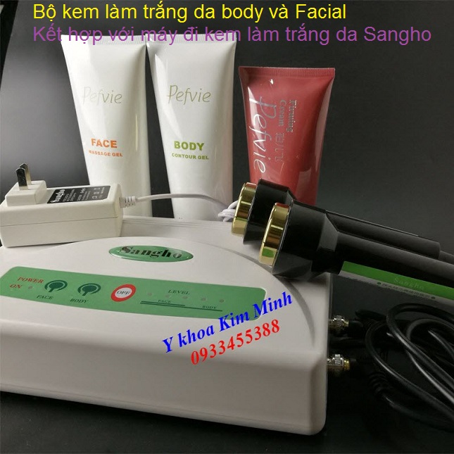 Bộ kem làm trắng da mặt và body kết hợp với máy đi kem làm trắng da Sangho - Y khoa Kim Minh 0933455388