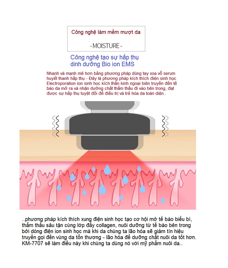May kich thich dien sinh hoc mo te bao day duong chat chay C cham soc da EMS-RF KM-7707 - Y Khoa Kim Minh 0933455388