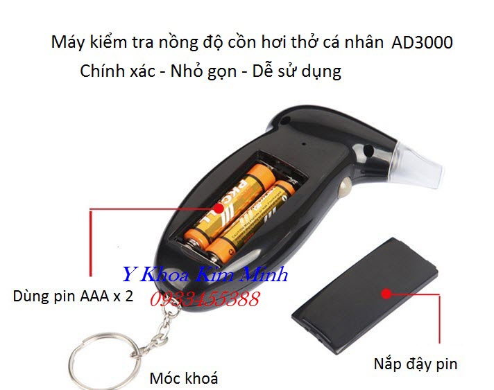 Máy kiểm tra cồn hơi thở dùng pin dễ sử dụng kết quả chính xác cao - Y Khoa Kim Minh Máy kiểm tra cồn hơi thể mini dùng pin tiểu AAA bán nhiều nhất hiện nay tại Việt Nam - Y Khoa Kim Minh
