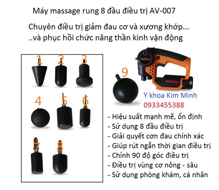 Máy massage trị liệu giảm đau cơ xương khớp và thần kinh ngoại biên, thần kinh toạ 8 đầu AV-007 - Y Khoa Kim Minh
