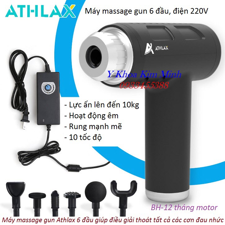 Máy xung kích, máy massage rung Athlax 6 đầu điều trị 10 tốc độ mạnh mẽ trị đau nhức cơ khớp - Y Khoa Kim Minh