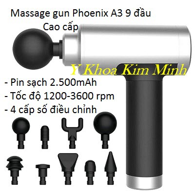Máy massage gun Phoenix A3 9 đầu điều trị 4 tốc độ pin sạc 2500mAh cao cấp - Y Khoa Kim Minh