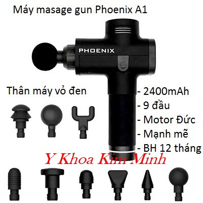 Máy massage gun Phoenix A1 9 đầu điều trị pin sạc 2400mAh thế hệ mới trị đau nhức cơ xương khớp - Y Khoa Kim Minh