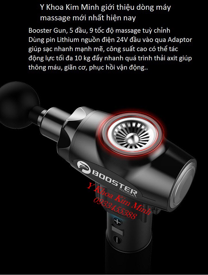 Máy massage công suất mạnh 9 cấp độ tích điện pin sạc Booster Gun - Y Khoa Kim Minh