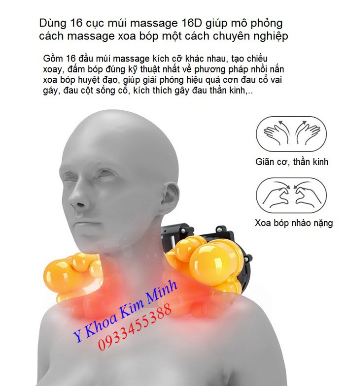 Máy massage trị đau cổ, đau vai gáy 4 trong 1 K16D, gối massage - Y khoa Kim Minh