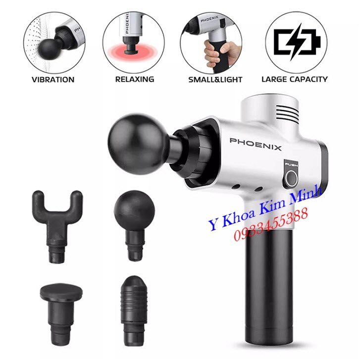 Máy xung kích, máy mat xa gun 4 đầu PHoenix A2 điều trị giảm đau cơ xương khớp dùng cho ngành vật lý trị liệu - Y Khoa Kim Minh